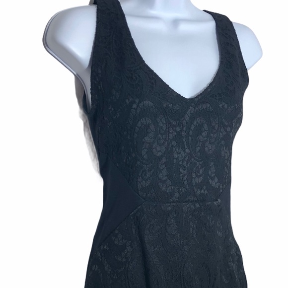 Saks OffFifth Womens Black Dress Ponte Sides Lace Overlay - Picture 2 of 10